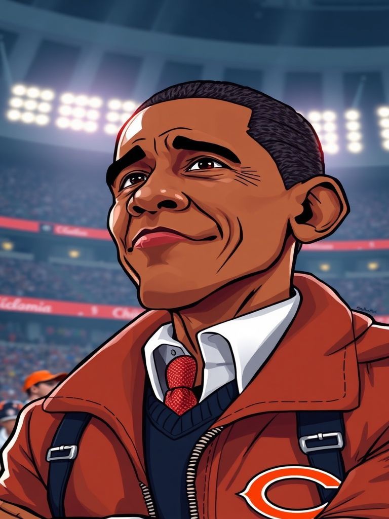 Barack Obama in Chicago Bears gear supporting his team