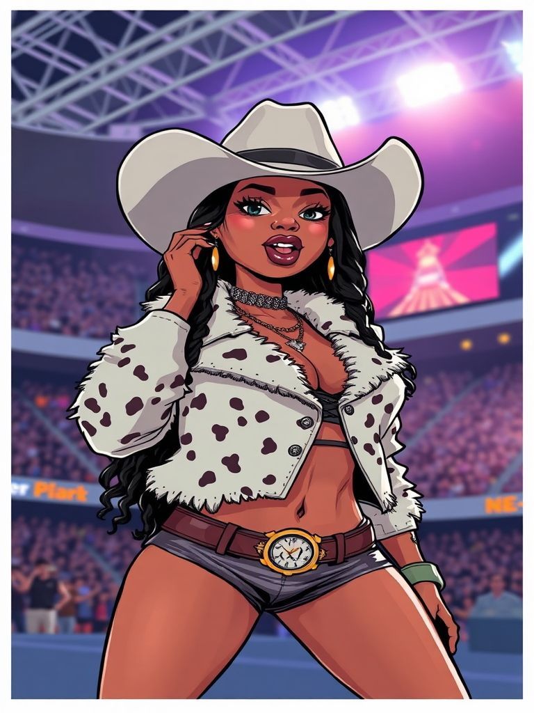 Cardi B at Cardi B attended the final Paris night on June 22, wearing a custom cowhide cowboy-inspired look and singing along to '16 Carriages' in the VIP section.