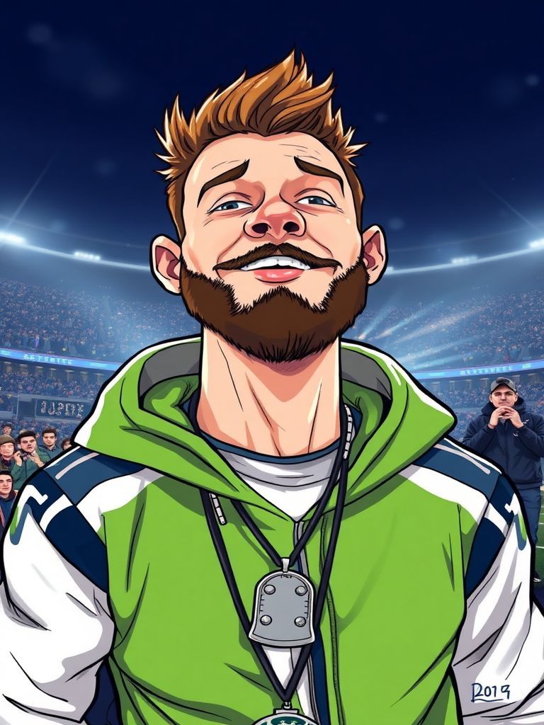 Macklemore in Seahawks gear raising 12th Man flag at CenturyLink Field Seattle