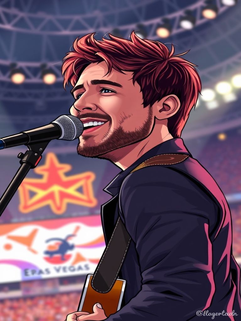 Marcus Mumford performing with Taylor Swift at Allegiant Stadium