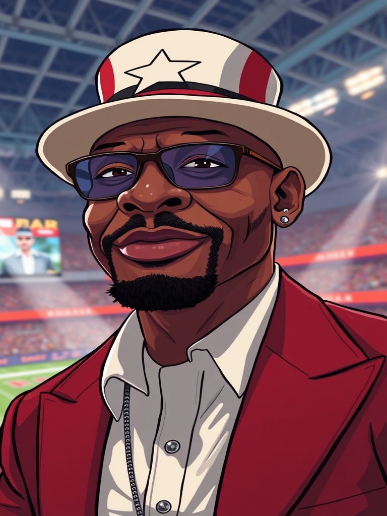 Rihanna in red Loewe jumpsuit performing on floating platform Super Bowl LVII halftime show 2023