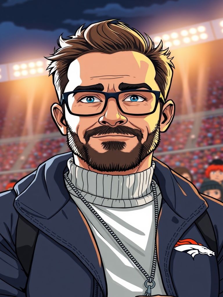 South Park creators Trey Parker and Matt Stone at Denver Broncos game in Broncos orange