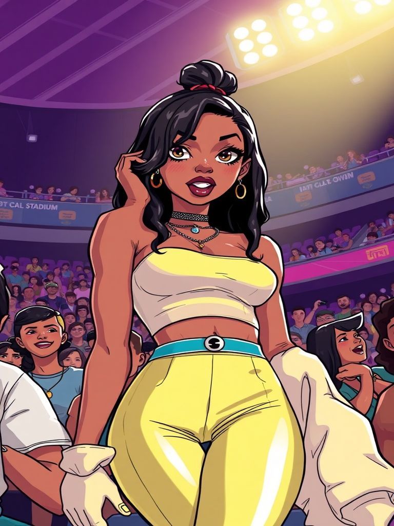 Winnie Harlow at Supermodel Winnie Harlow was spotted among the celebrity attendees at the Grand National Tour's first LA night at SoFi Stadium. Her attendance was independently confirmed by the Hollywood Reporter alongside LeBron James.