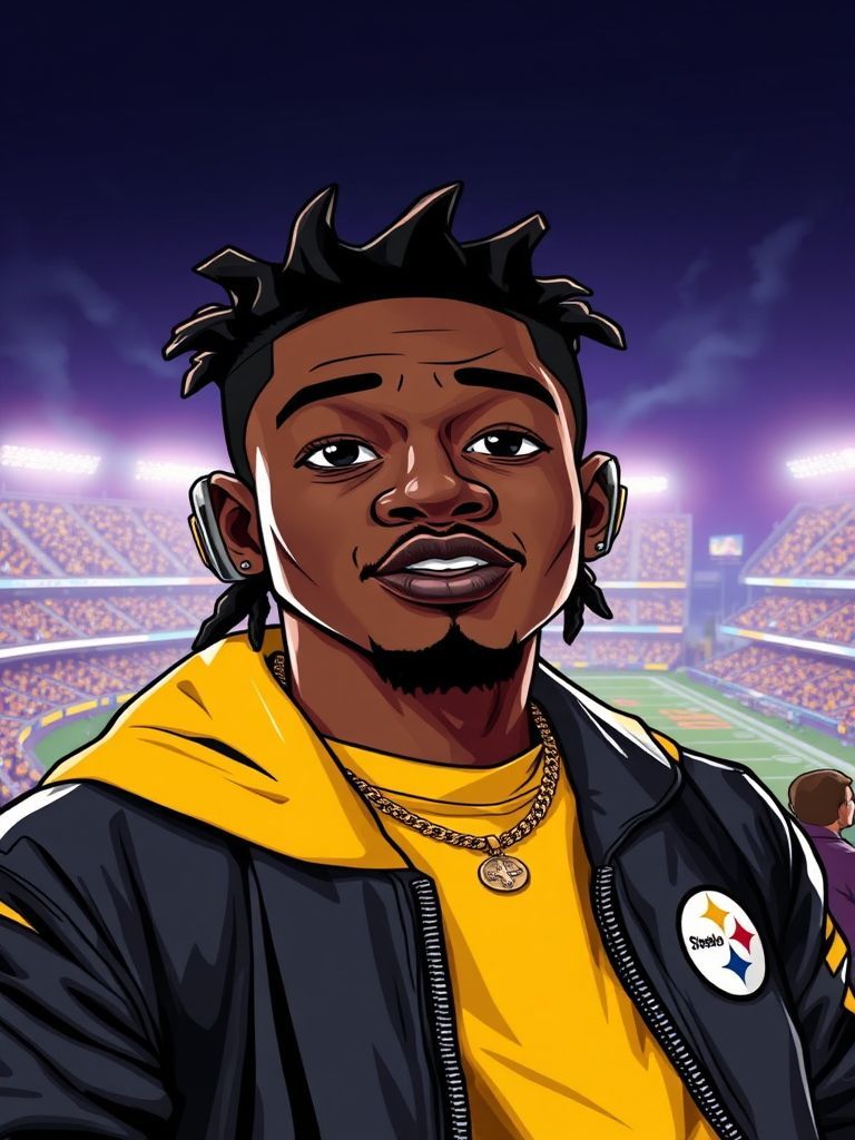 Wiz Khalifa wearing Pittsburgh Steelers gear at Heinz Field